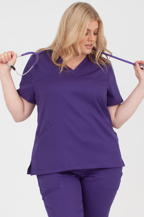 The Hemisphere 4-Pocket Scrub Top - Iris Purple