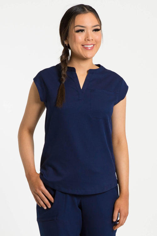 The Myrtle Cap Sleeve Scrub Top - Neptune Navy