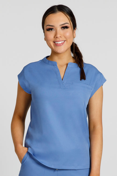 The Myrtle Cap Sleeve Scrub Top - Ocean Blue